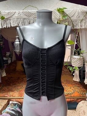 Vintage Y2K Goth grunge corset bustier black cami camisole tank top